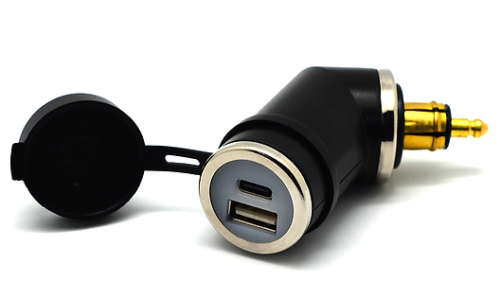 36W PD USB-C og QC 3.0 motorsykkel DIN (Hella) USB-lader (kortvinklet)